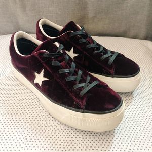 Converse All Star Maroon Velvet Platform Sneaker